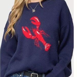 Edikted Navy Sweater with Red Lobster Design